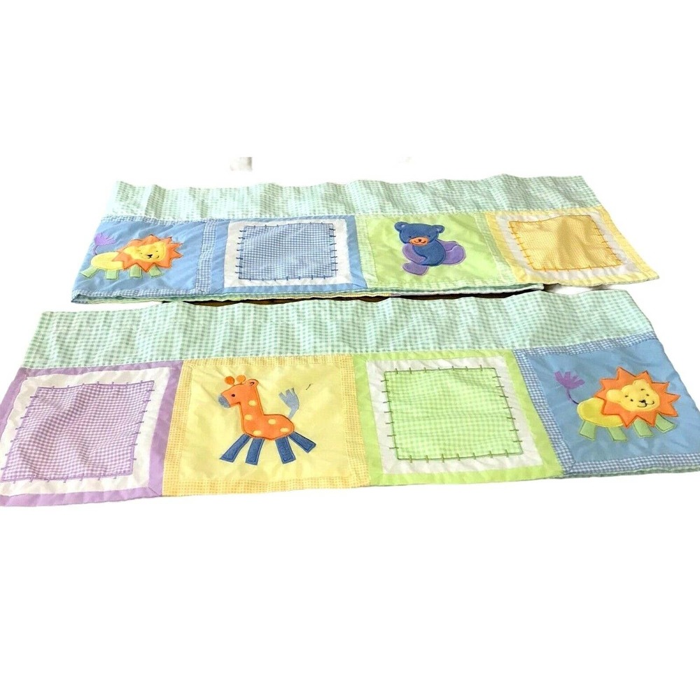 Two‎ Nursery Childs Room Valances Giraffe Bear Lion Gingham Check Print - Picture 2 of 8